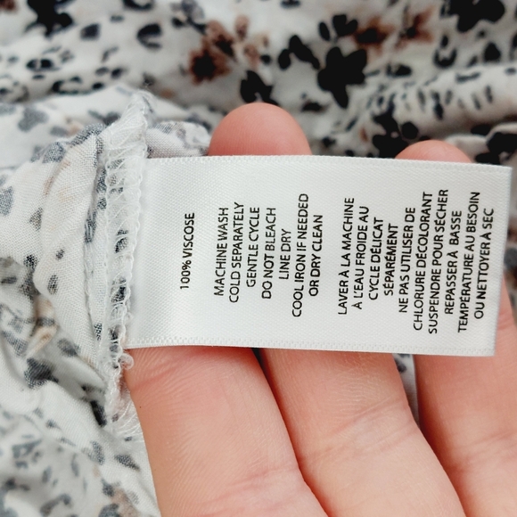 BeachLunchLounge Viscose White Black Floral Button Down Long Sleeve Shirt P3554 - Picture 7 of 9